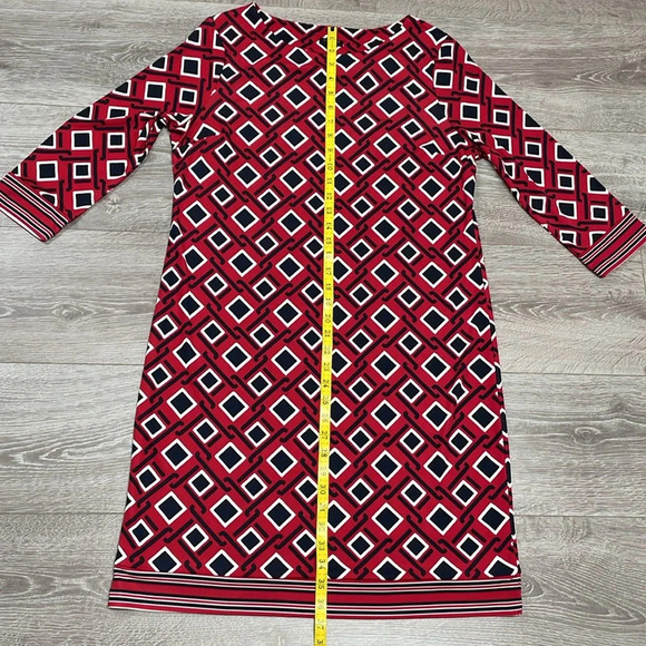 NWOT Talbots Petites 3/4 Sleeve Stretch Shift Dress Red Black White Print LP - Picture 11 of 16